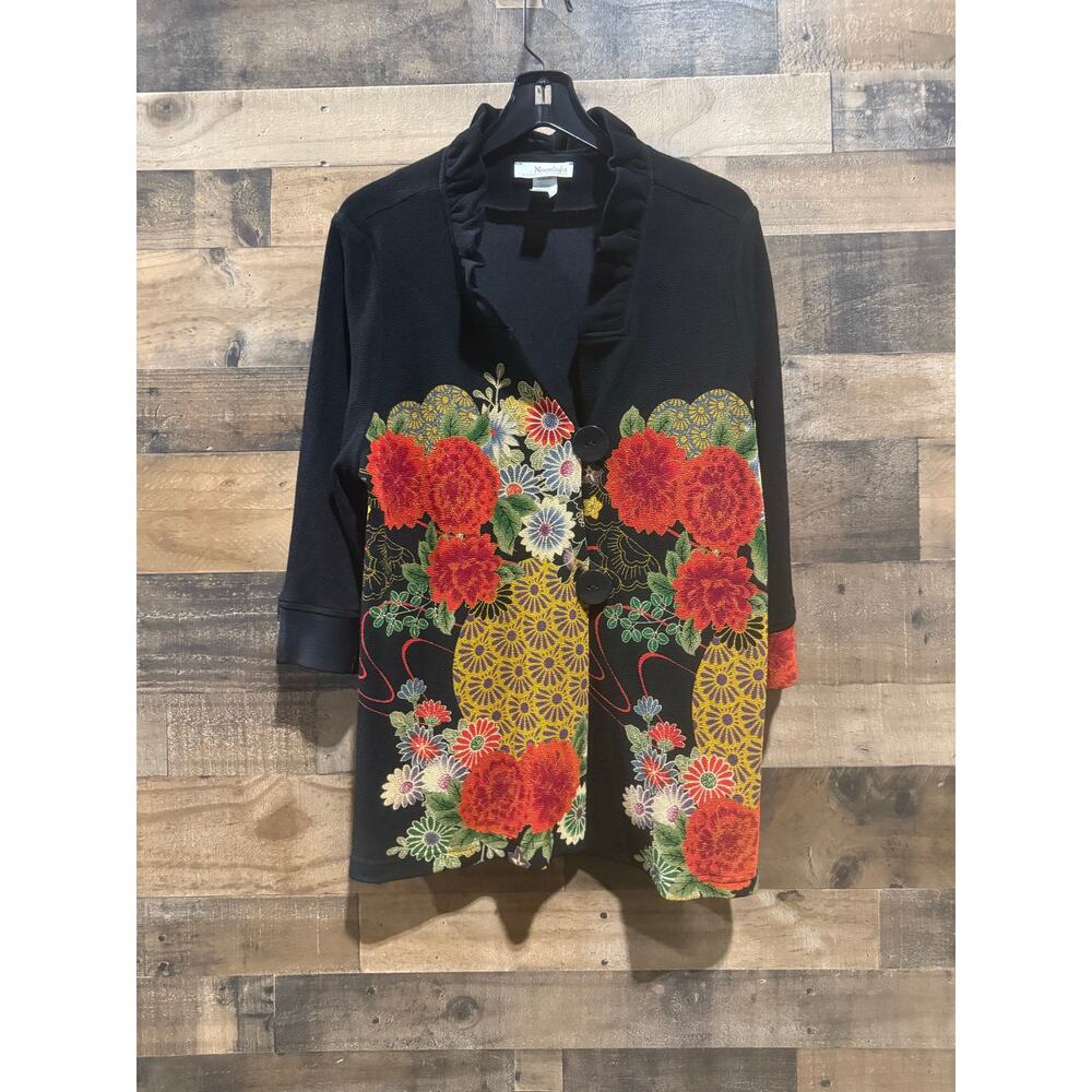 Vintage Moonlight Black & Red Floral Print Bohemian Blouse - Size XL